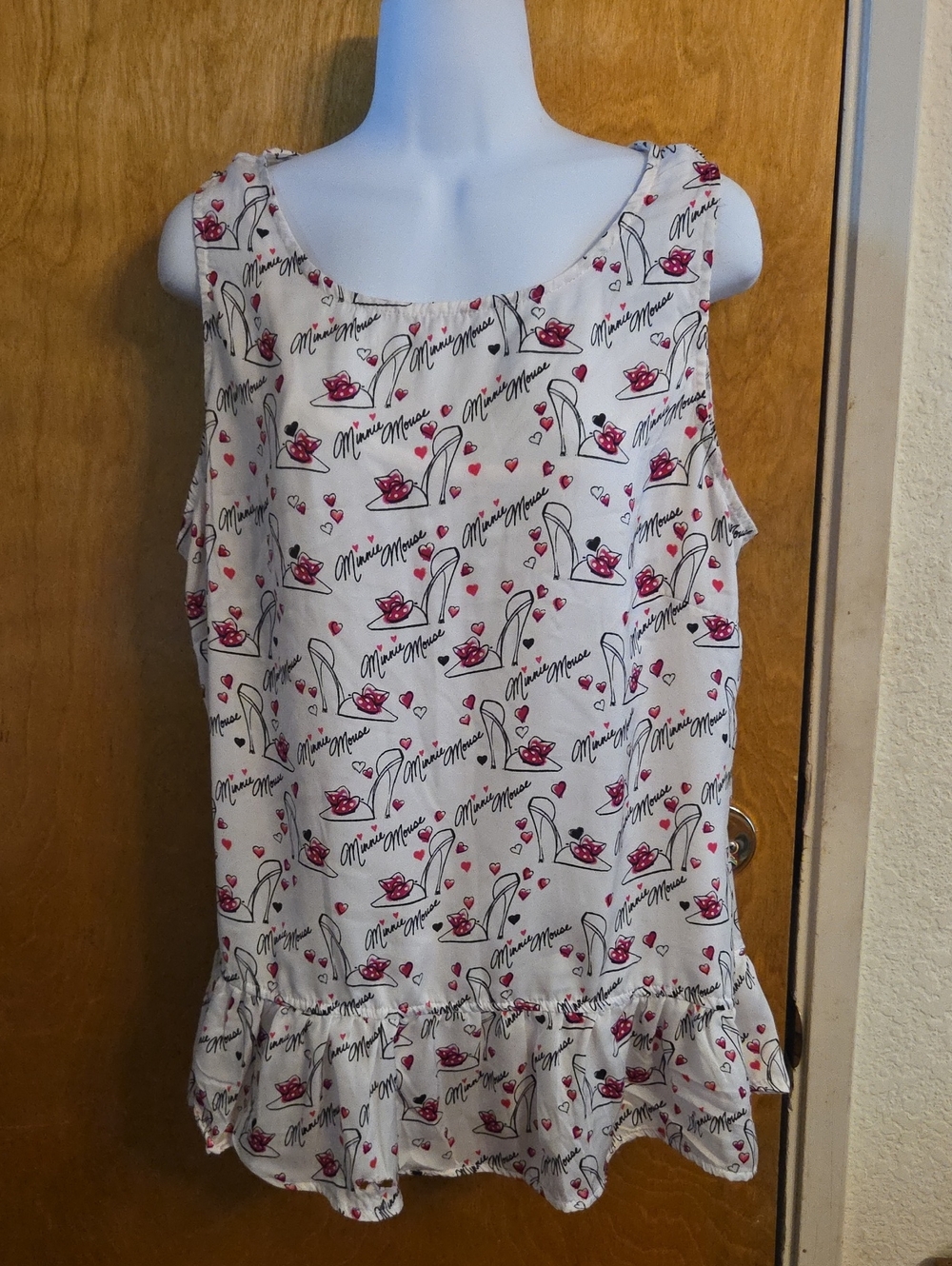 Disney Parks MINNIE MOUSE Signature Peplum Ruffle White Sleeveless Tank Top XL